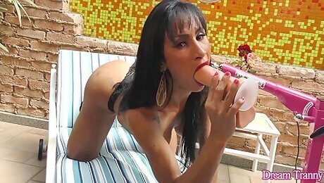 Tgirl Renata Farias Masturbating While Getting Machine Fucked