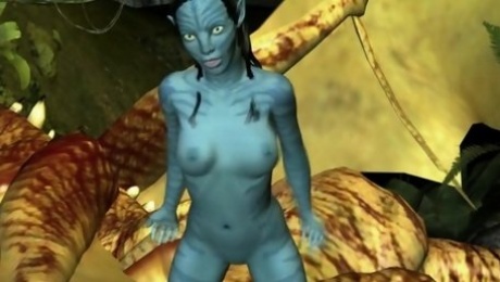 Neytiri masturbates her juicy pussy in the Avatar forest