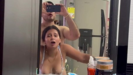 Morning sex in the bathroom with a thicc and teeny Latina