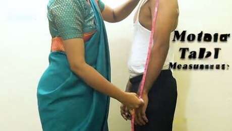 Mother takes her stepson's measurements for new clothes